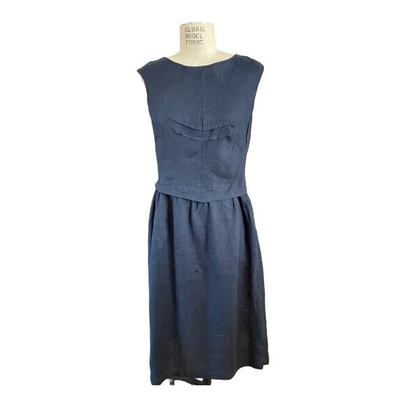 YUVITA Navy 100% Linen Sleeveless Shift Midi Dress Size Small - Picture 1 of 7